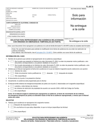 Document preview: Formulario FL-307 Solicitud Para Reprogramar Una Audiencia Relacionada Con Ordenes De Emergencia Temporales (Ex Parte) - California (Spanish)