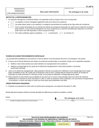 Formulario FL-307 &quot;Solicitud Para Reprogramar Una Audiencia Relacionada Con Ordenes De Emergencia Temporales (Ex Parte)&quot; - California (Spanish), Page 2