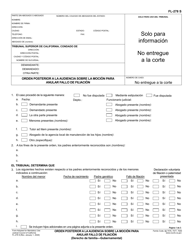 Document preview: Formulario FL-278 Orden Posterior a La Audiencia Sobre La Mocion Para Anular Fallo De Filiacion - California (Spanish)