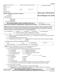 Document preview: Formulario FL-303 Declaracion Sobre El Aviso Y Entrega Legal De La Solicitud De Ordenes De Emergencia Temporales (Ex Parte) - California (Spanish)