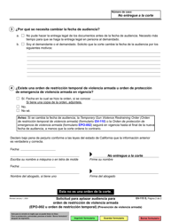 Formulario GV-115 Solicitud Para Aplazar Audiencia Para Orden De Restriccion De Violencia Armada - California (Spanish), Page 2
