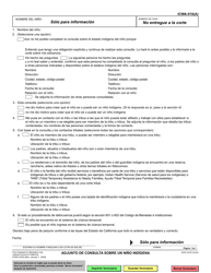 Document preview: Formulario ICWA-010(A) Adjunto De Consulta Sobre Un Nino Indigena - California (Spanish)