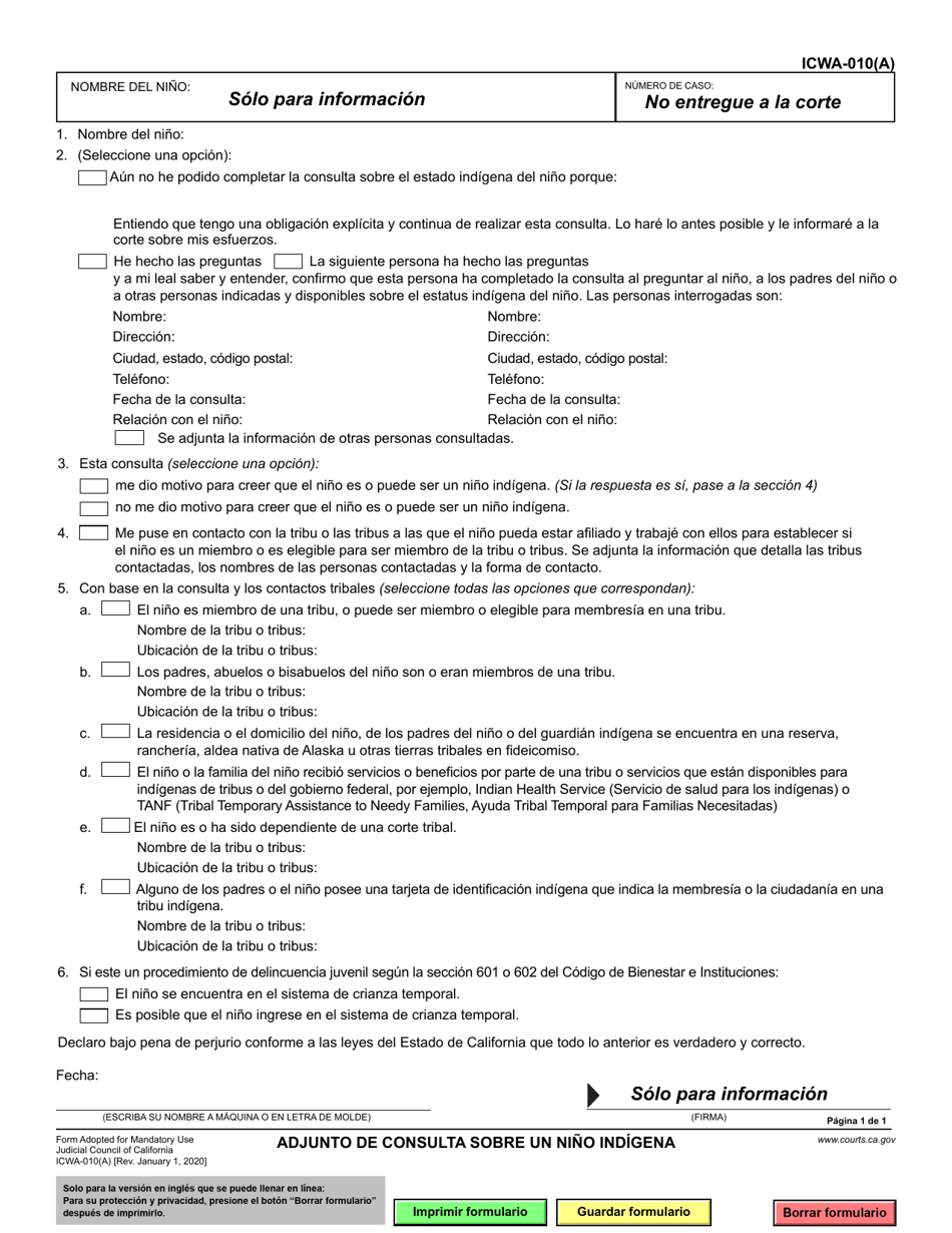 Formulario ICWA-010(A) - Fill Out, Sign Online and Download Printable ...