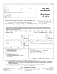Document preview: Formulario JV-100 Peticion De Dependencia De Menor De Edad (Version Uno) - California (Spanish)