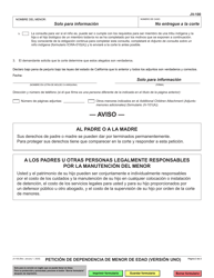 Formulario JV-100 Peticion De Dependencia De Menor De Edad (Version Uno) - California (Spanish), Page 2
