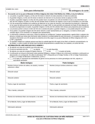 Formulario ICWA-030 Aviso De Proceso De Custodia Para Un Nino Indigena - California (Spanish), Page 2