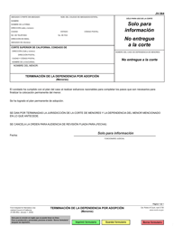 Document preview: Formulario JV-364 Terminacion De La Dependencia Por Adopcion (Menores) - California (Spanish)