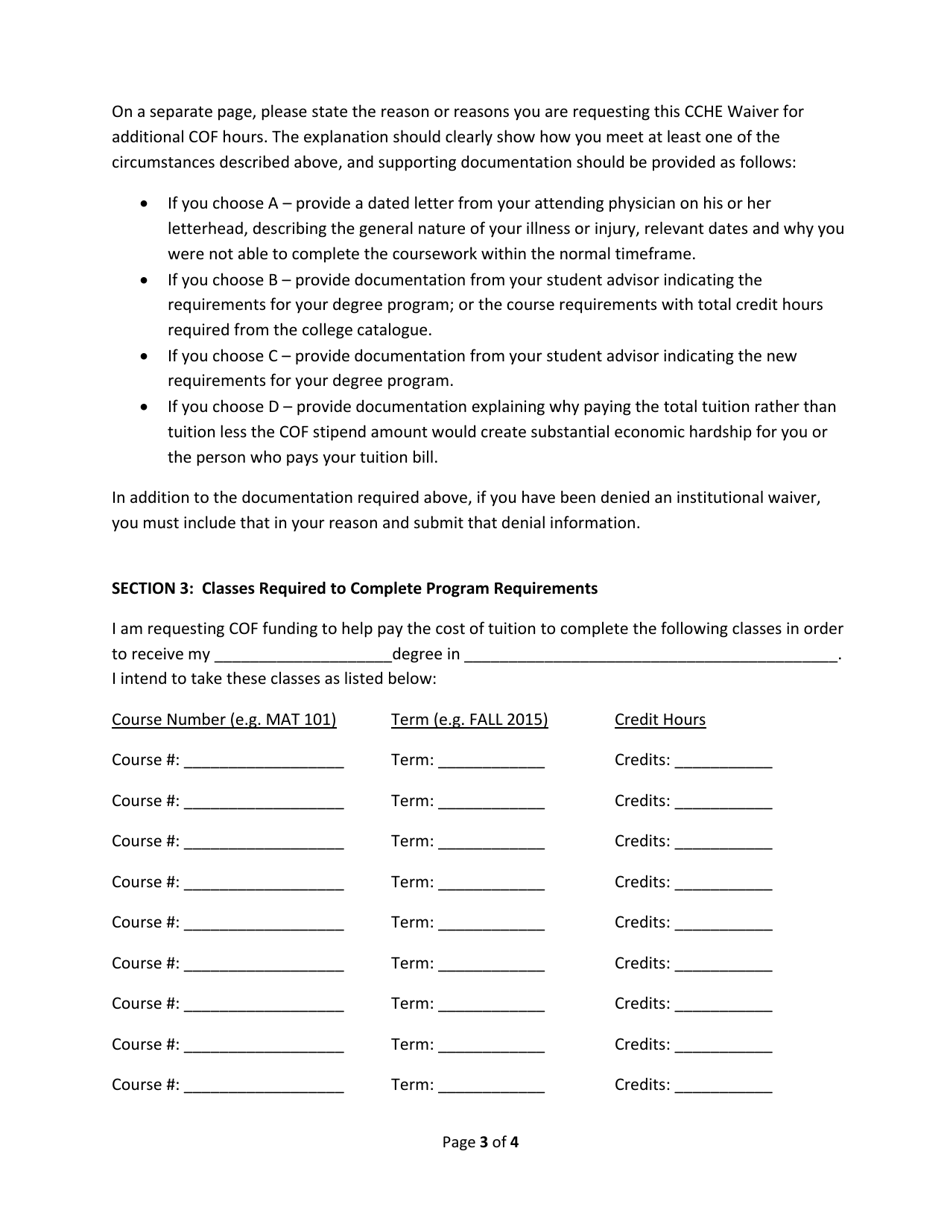 Cche Waiver Request for Extension of College Opportunity Fund Lifetime Credit Hour Limitation - Colorado, Page 3