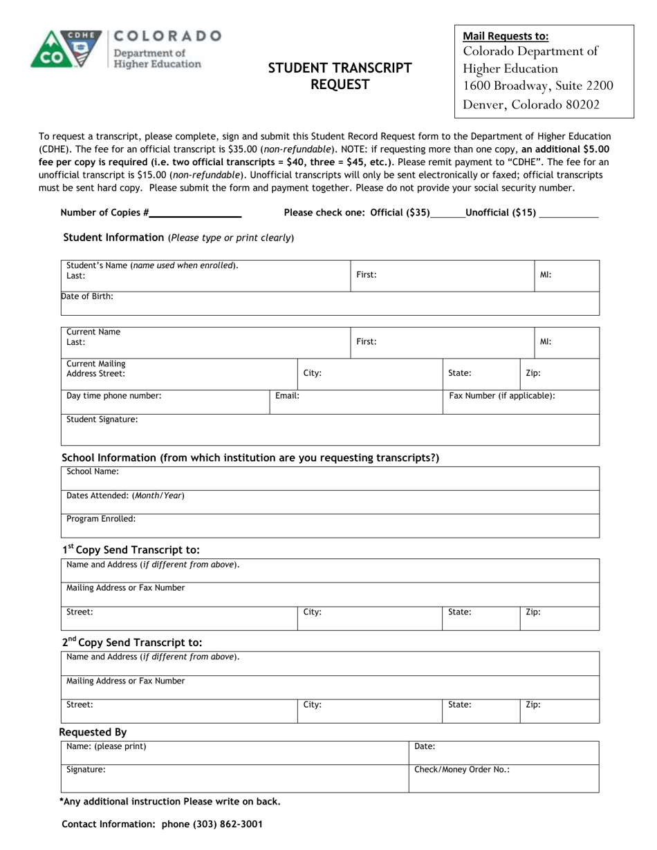 Colorado Student Transcript Request - Fill Out, Sign Online and ...