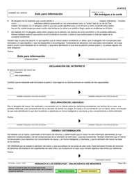 Formulario JV-618 Renuncia De Los Derechos - Delincuencia De Menores - California (Spanish), Page 2