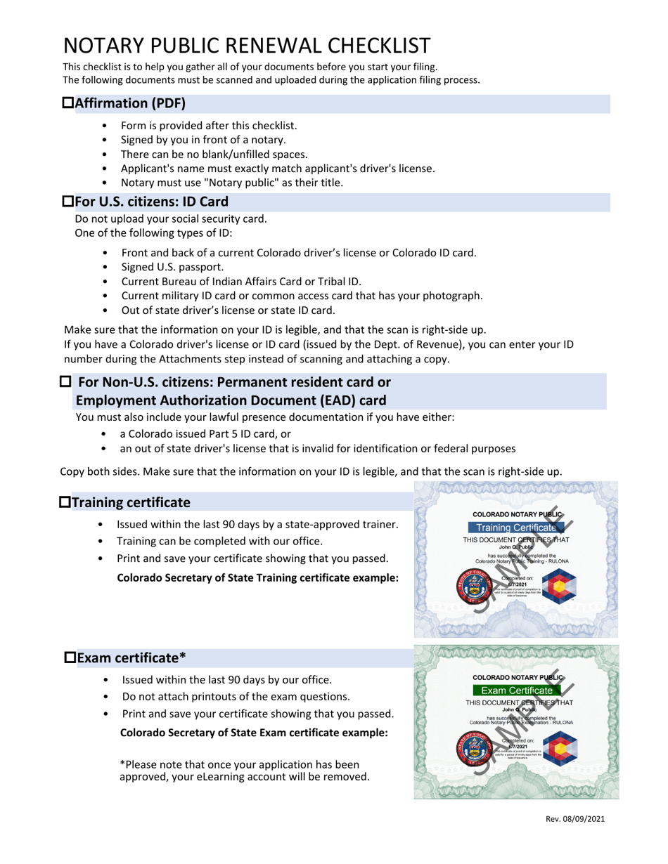 Affirmation for Appointment and Commission as a Notary Public - Colorado, Page 1