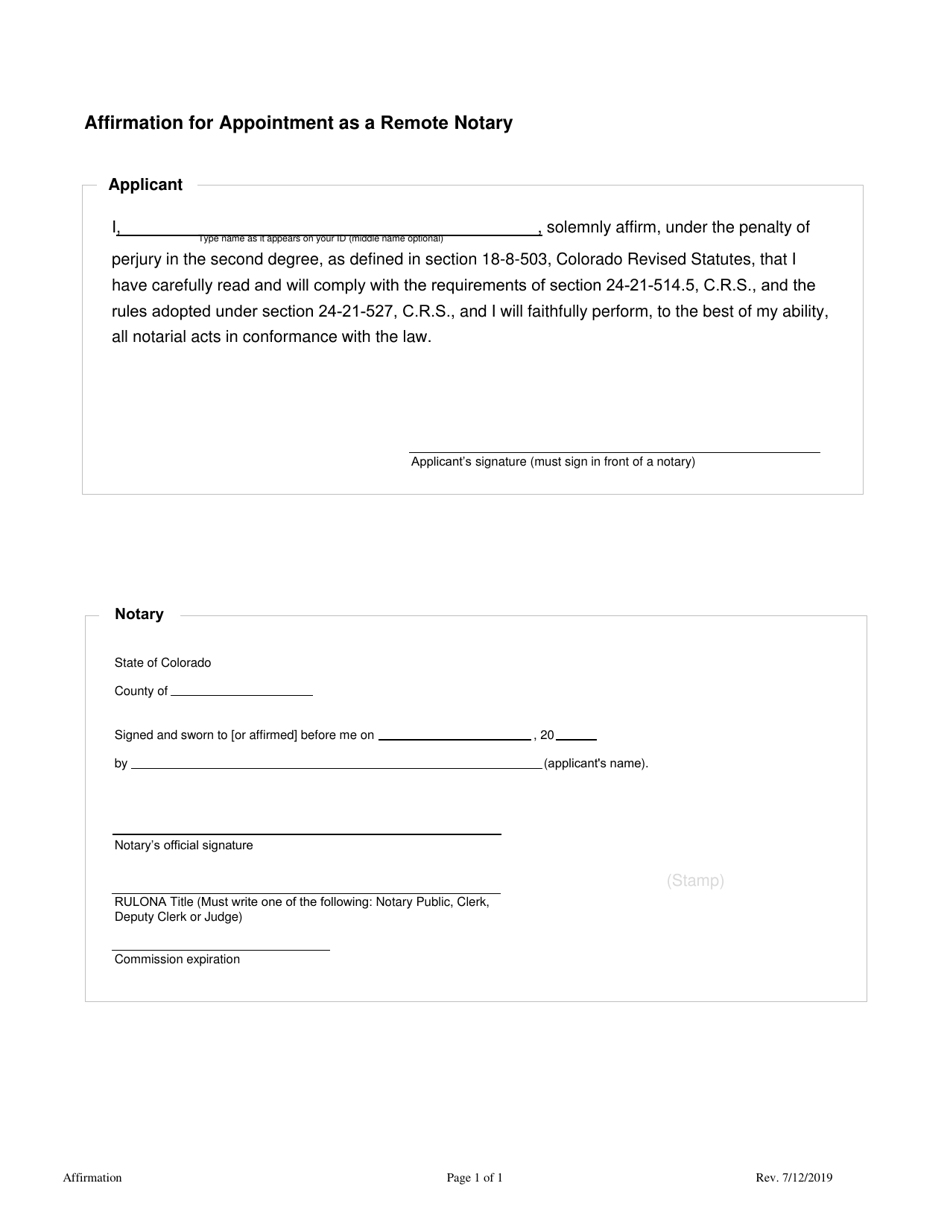 Affirmation for Appointment and Commission as a Notary Public - Colorado, Page 5