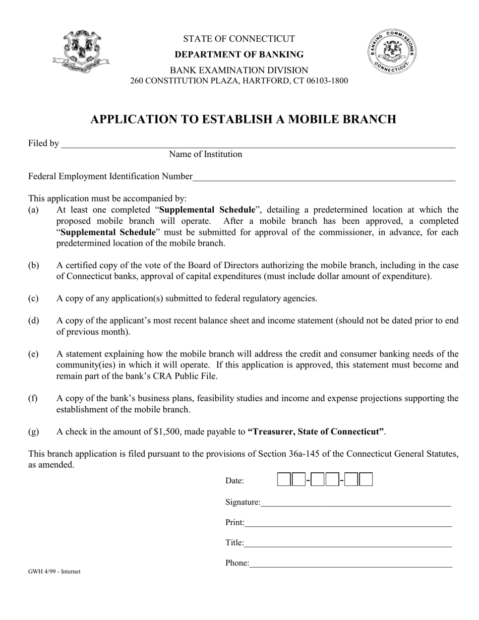Application to Establish a Mobile Branch - Connecticut, Page 1