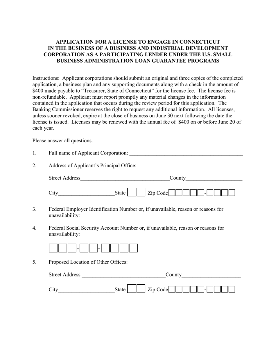 Bidco Initial Application - Connecticut, Page 1