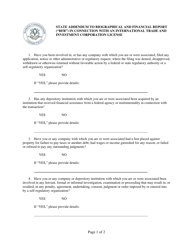 State Addendum to Biographical and Financial Report (Bfr) in Connection With an International Trade and Investment Corporation License - Connecticut