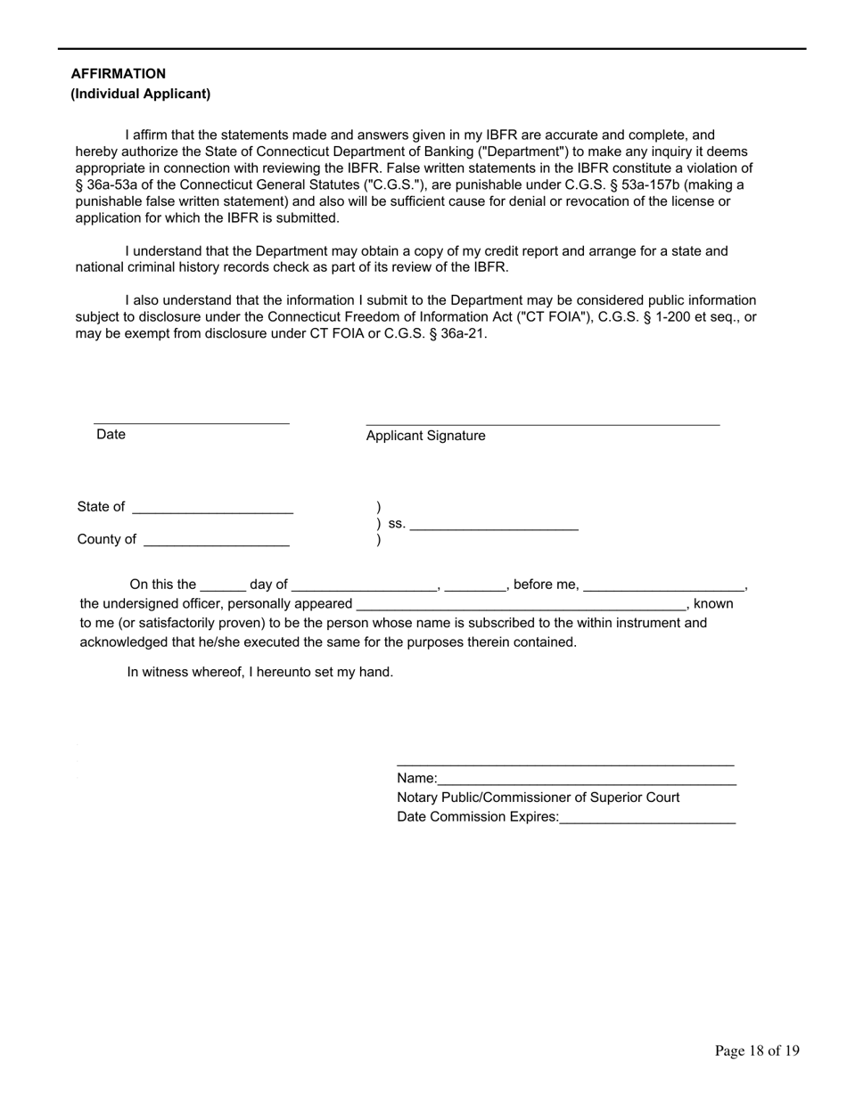 Biographical and Financial Report for Business and Industrial Development Corporations (Bidcos), International Trade and Investment Corporations (Itics), Non-depository Trust Companies, and Uninsured Banks - Connecticut, Page 18