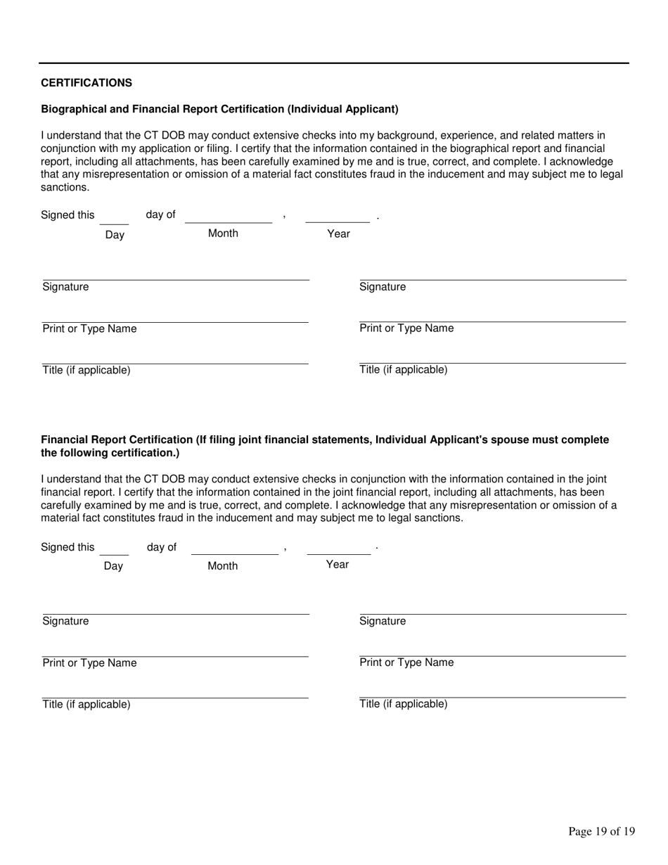 Biographical and Financial Report for Business and Industrial Development Corporations (Bidcos), International Trade and Investment Corporations (Itics), Non-depository Trust Companies, and Uninsured Banks - Connecticut, Page 19
