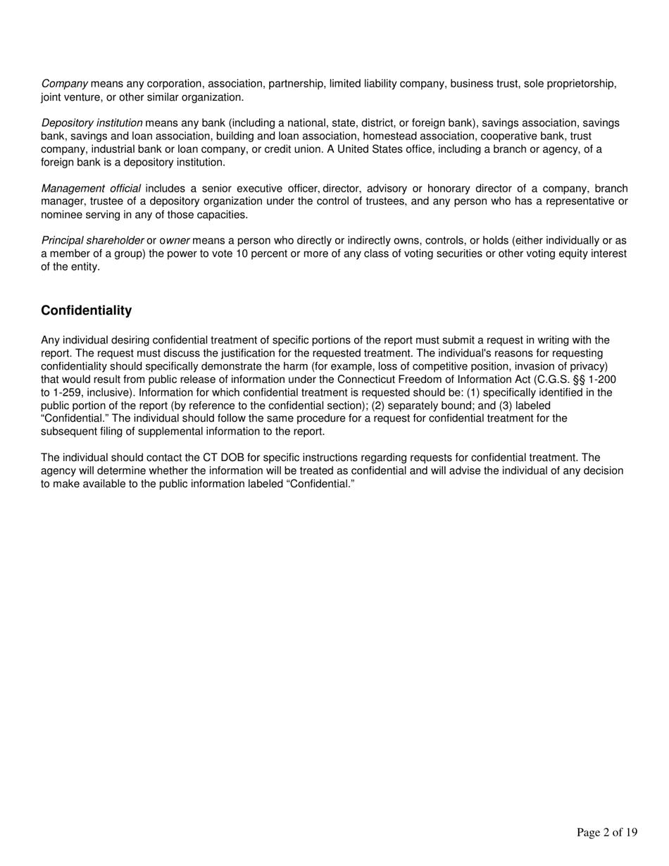 Biographical and Financial Report for Business and Industrial Development Corporations (Bidcos), International Trade and Investment Corporations (Itics), Non-depository Trust Companies, and Uninsured Banks - Connecticut, Page 2