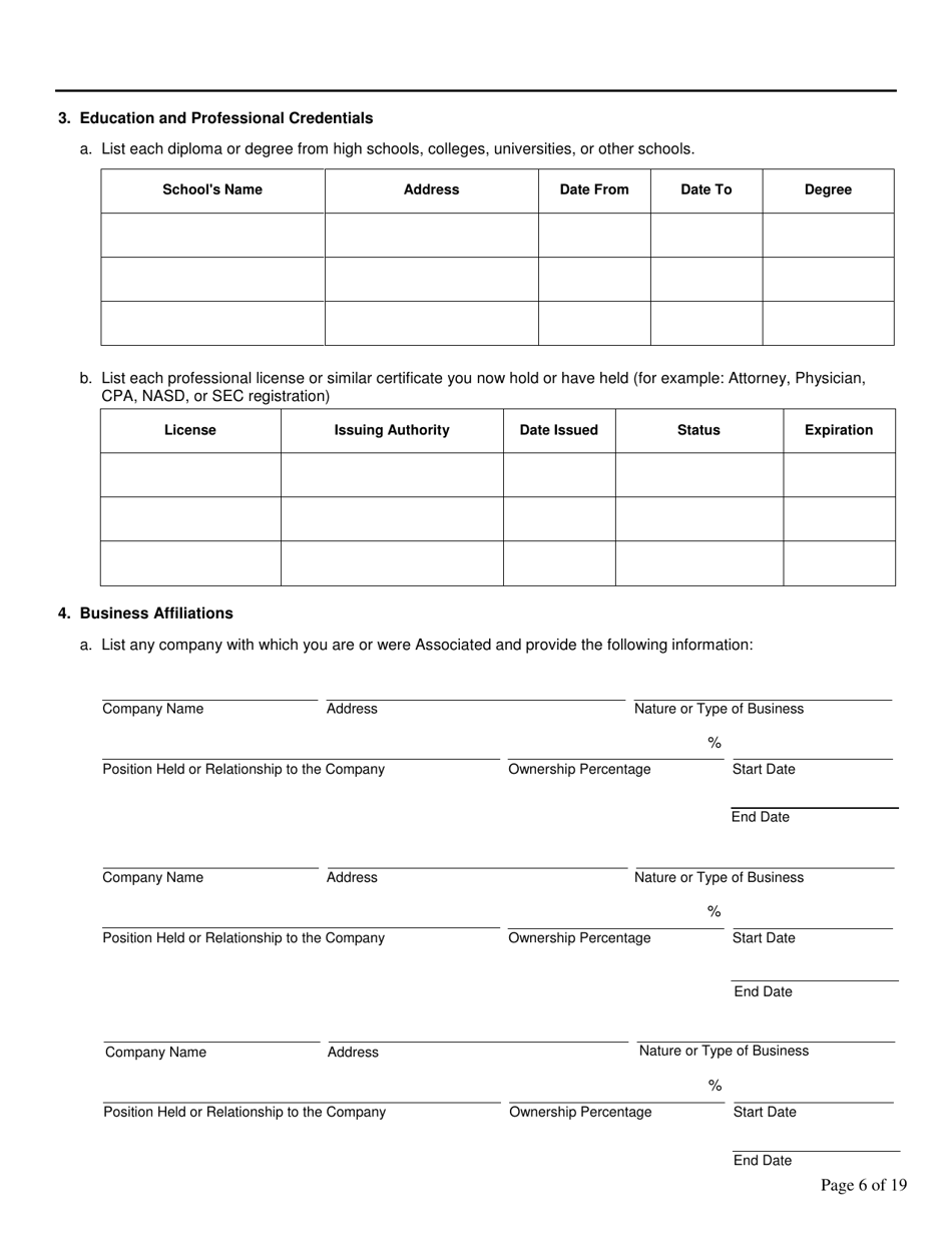 Biographical and Financial Report for Business and Industrial Development Corporations (Bidcos), International Trade and Investment Corporations (Itics), Non-depository Trust Companies, and Uninsured Banks - Connecticut, Page 6