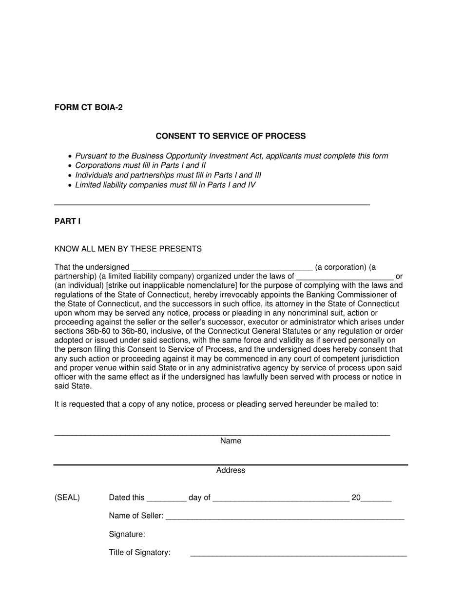 Form CT BOIA-2 Consent to Service of Process - Connecticut, Page 1