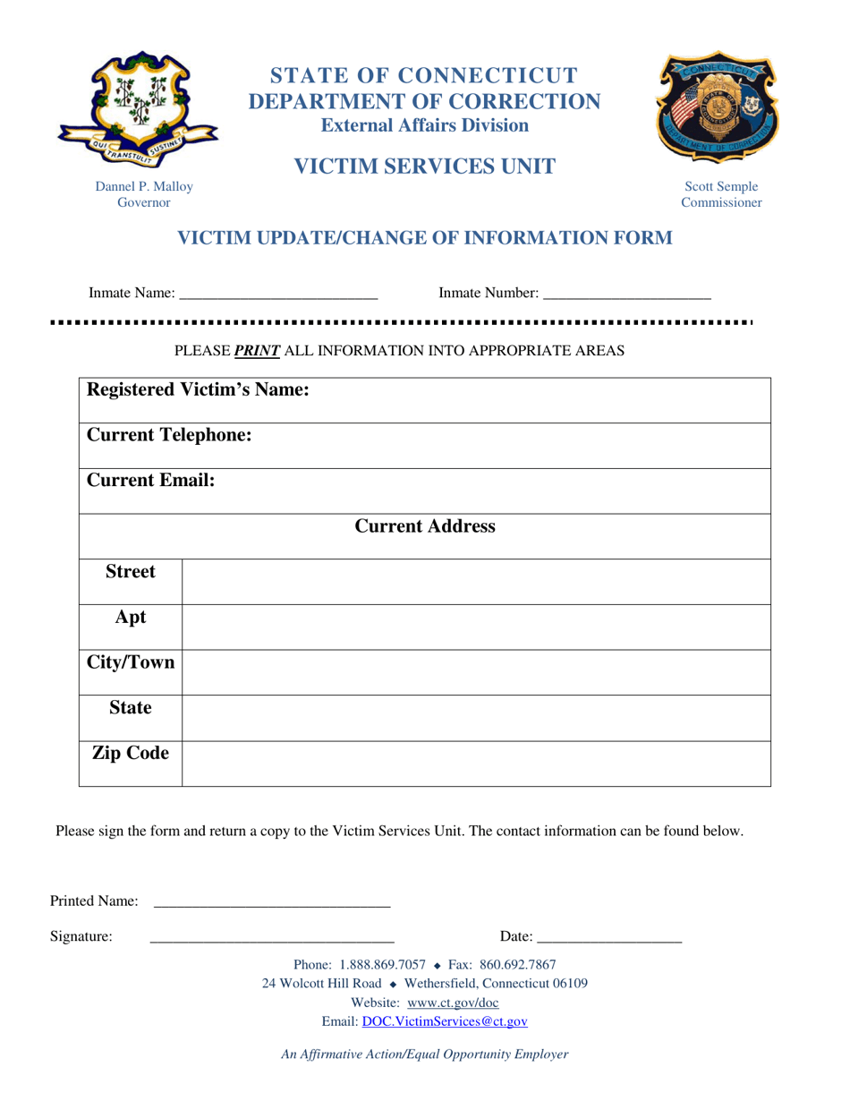 Victim Update / Change of Information Form - Connecticut, Page 1