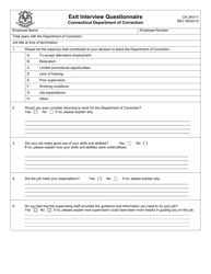 Form CN2401 Exit Interview Questionnaire - Connecticut