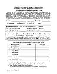 Document preview: Center Monitoring Review Form - Child and Adult Care Food Program (CACFP) - Connecticut
