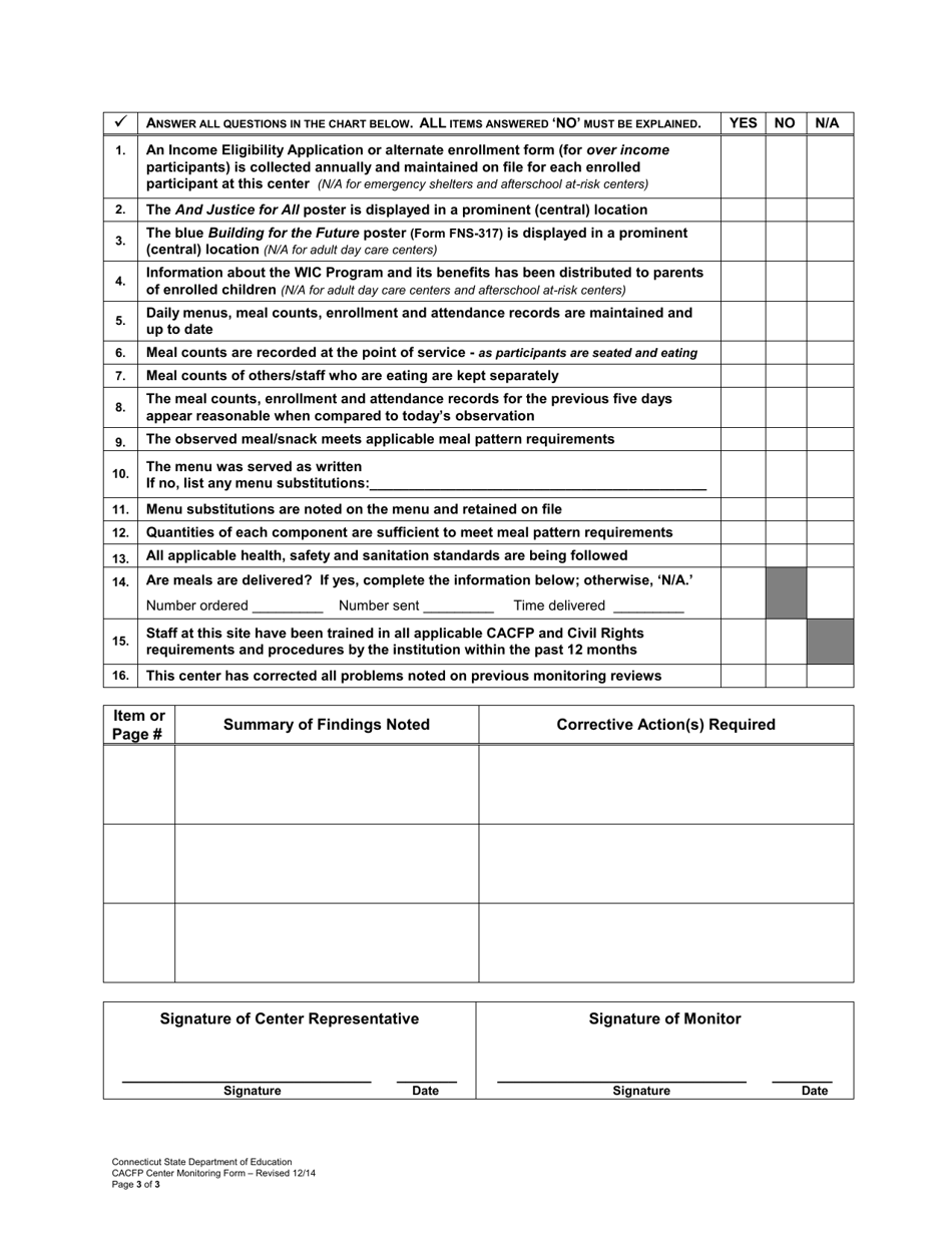 Connecticut Center Monitoring Review Form - Child and Adult Care Food ...