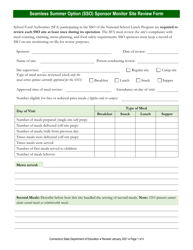 Seamless Summer Option (Sso) Sponsor Monitor Site Review Form - Connecticut