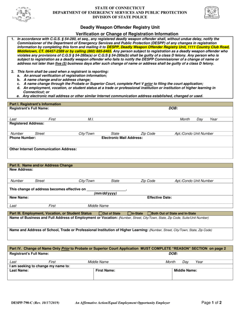Form DESPP-790-C Verification or Change of Registration Information - Connecticut