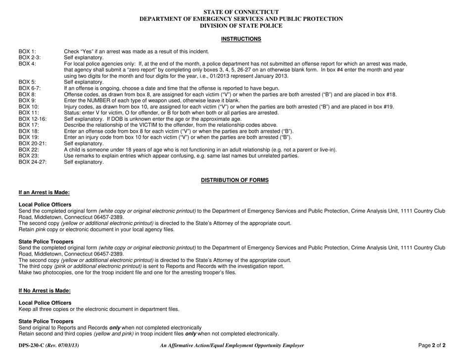 Form DPS-230-C Family Violence Offense Report - Connecticut, Page 2