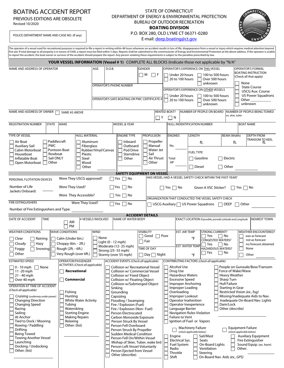Boating Accident Report - Connecticut, Page 1