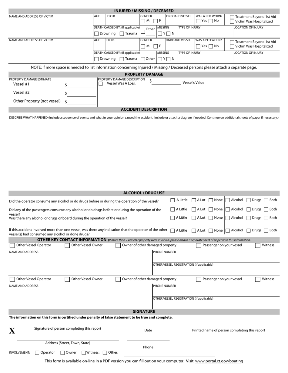 Connecticut Boating Accident Report Download Fillable PDF | Templateroller