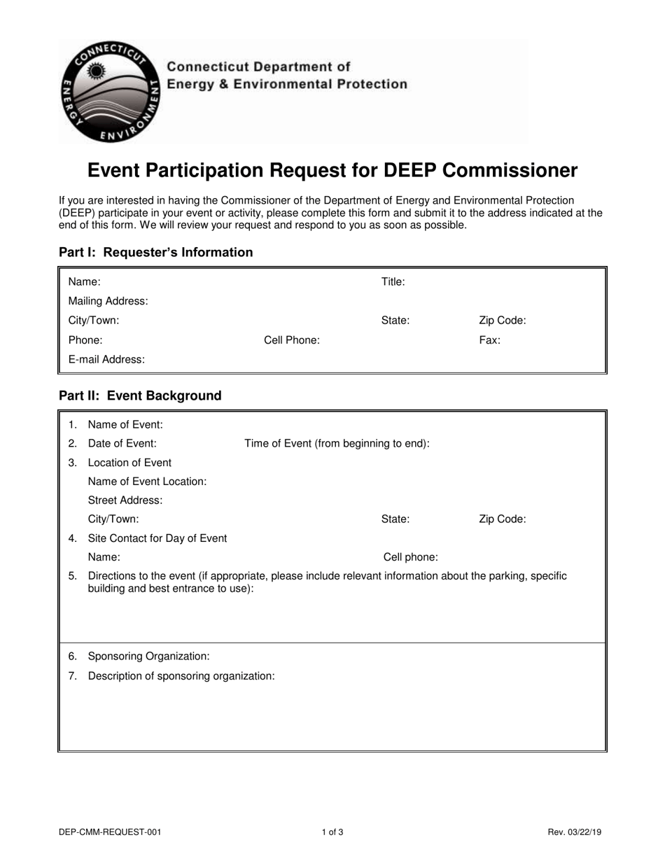 Form DEP-CMM-REQUEST-001 Event Participation Request for Deep Commissioner - Connecticut, Page 1