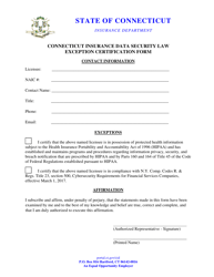&quot;Connecticut Insurance Data Security Law Exception Certification Form&quot; - Connecticut
