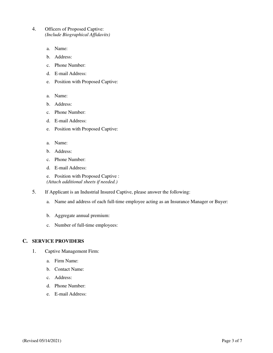 Captive Insurance Company - Application for Admission - Connecticut, Page 3