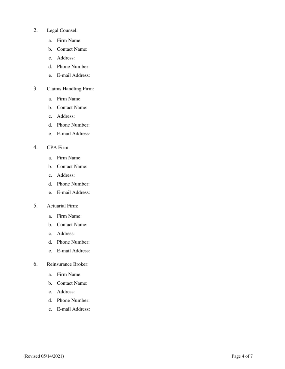 Captive Insurance Company - Application for Admission - Connecticut, Page 4