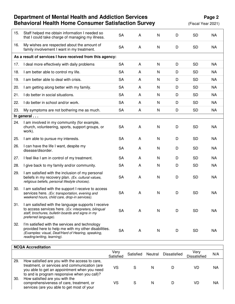 Behavioral Health Home Consumer Satisfaction Survey - Connecticut, Page 2