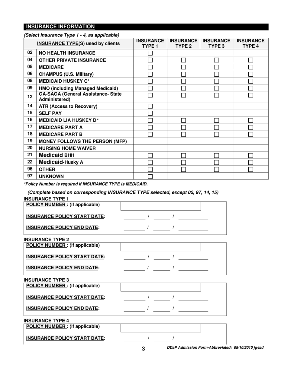 Connecticut Ddap Admission Form Abbreviated Fill Out Sign Online And Download Pdf 1516