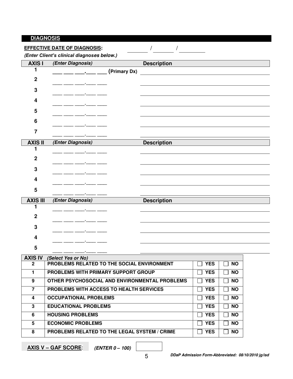 Ddap Admission Form - Abbreviated - Connecticut, Page 5