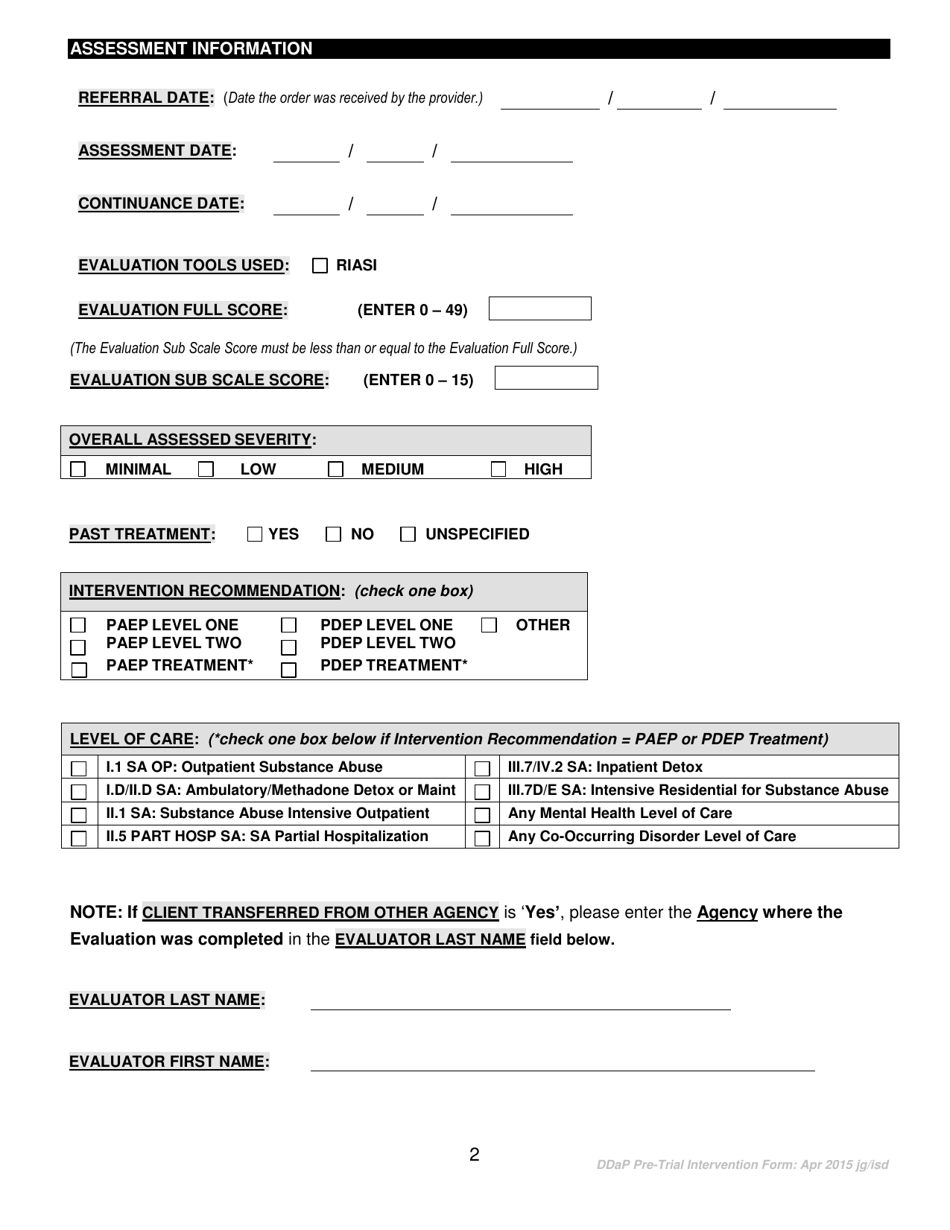 Connecticut Pre Trial Intervention Program Assessment Form Ddap Fill Out Sign Online And 7223