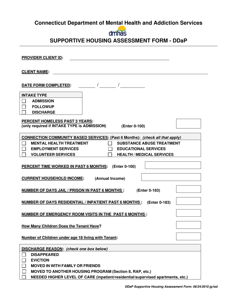 Supportive Housing Assessment Form - Ddap - Connecticut, Page 1
