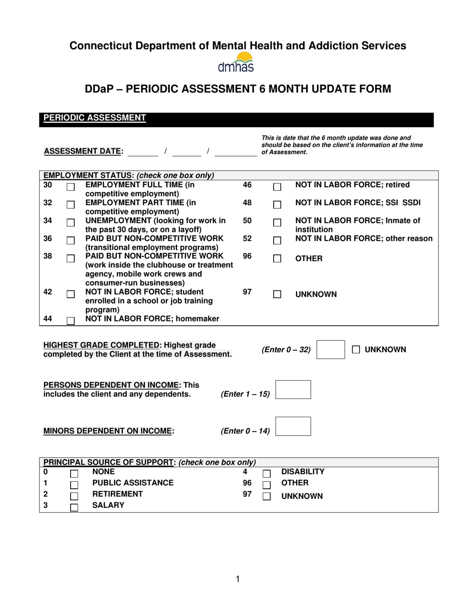 Ddap Periodic Assessment 6 Month Update Form - Connecticut, Page 1