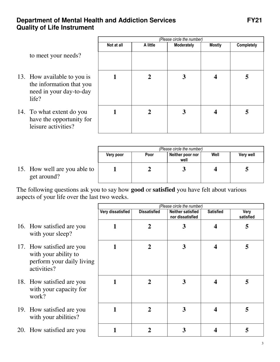 Quality of Life Instrument - Connecticut, Page 3