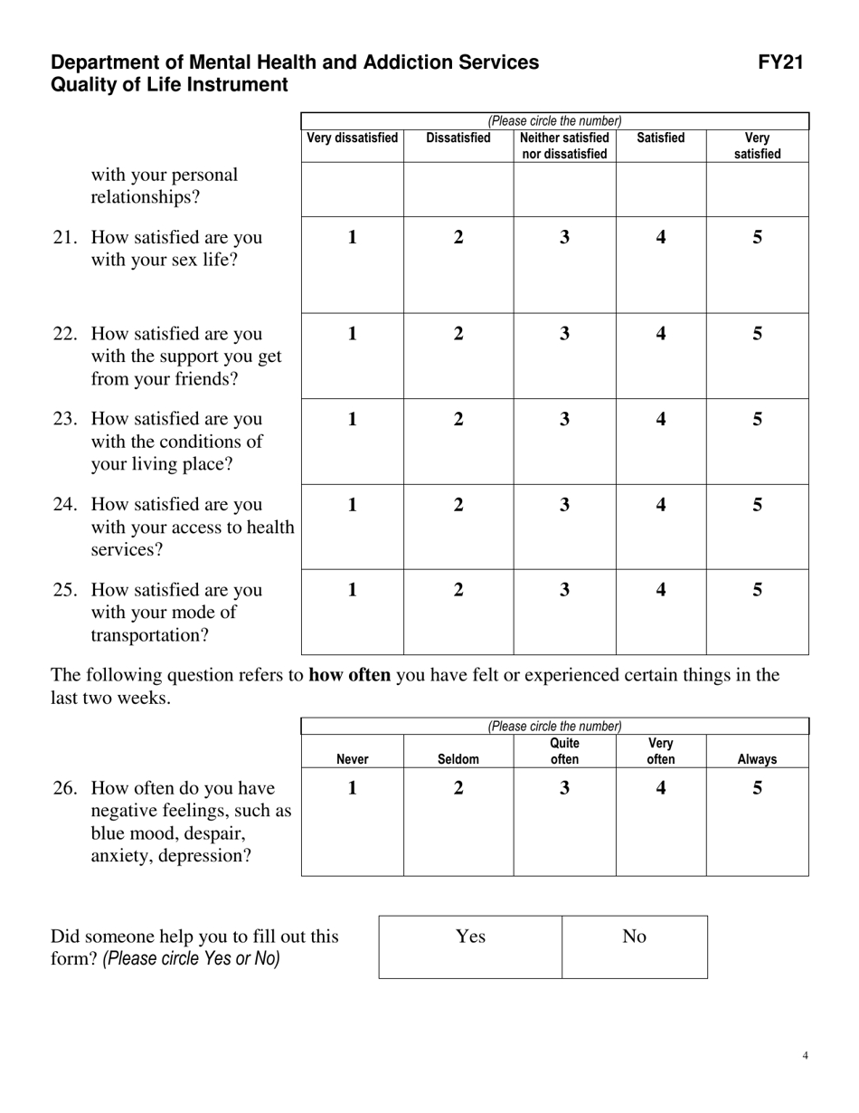 Quality of Life Instrument - Connecticut, Page 4
