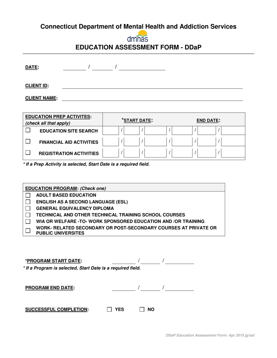 Education Assessment Form - Ddap - Connecticut, Page 1