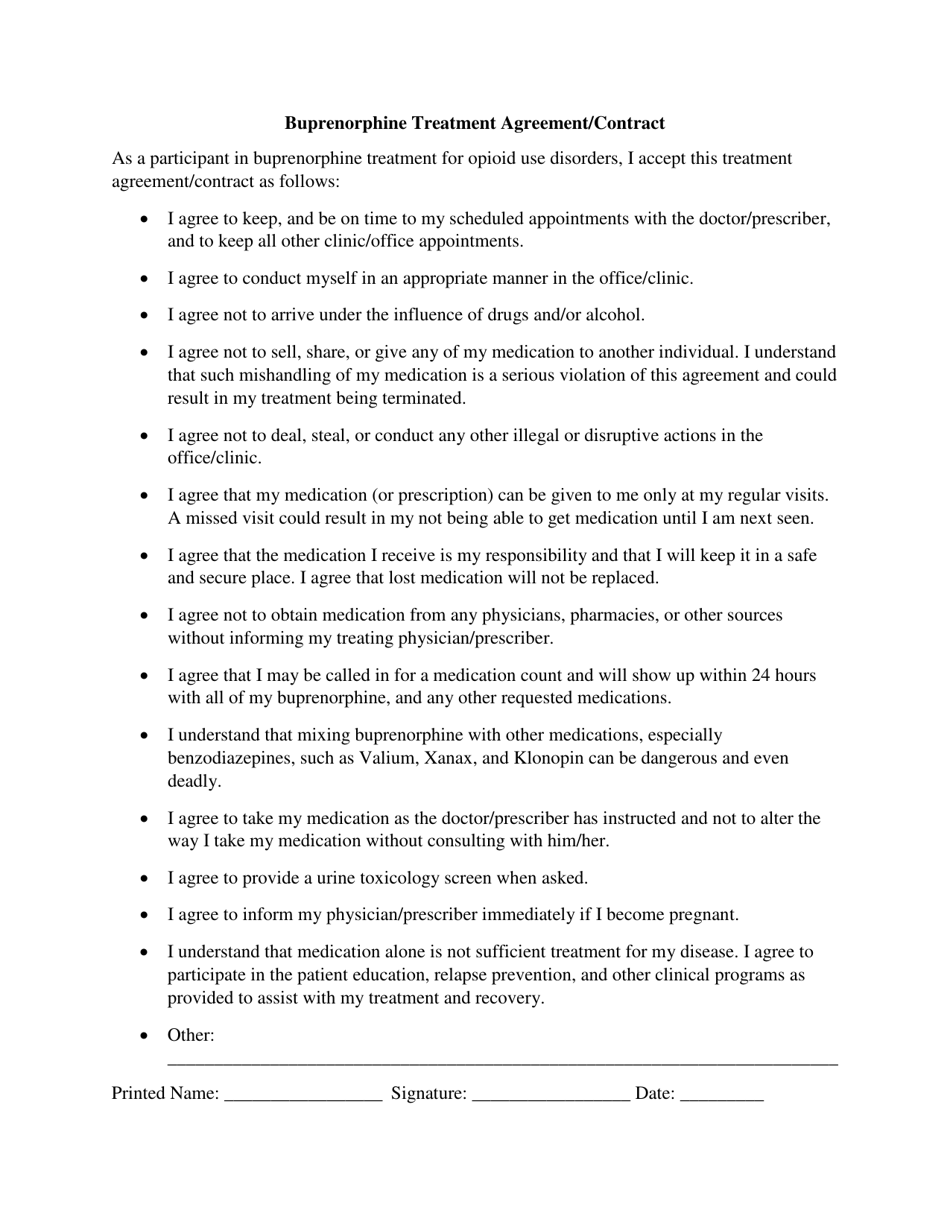 Buprenorphine Treatment Agreement / Contract - Connecticut, Page 1