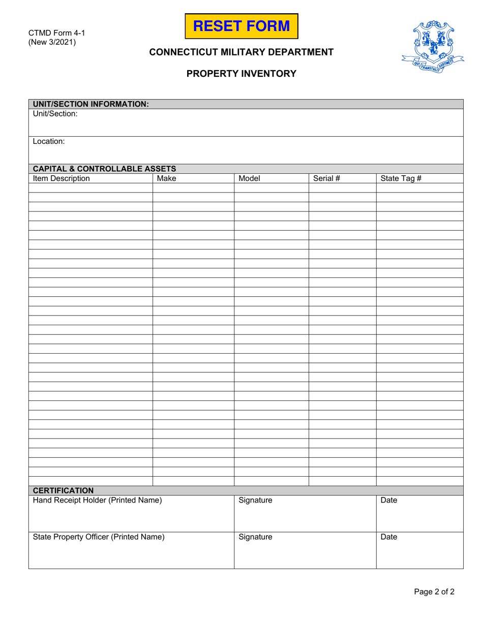 CTMD Form 4-1 Property Inventory - Connecticut, Page 2