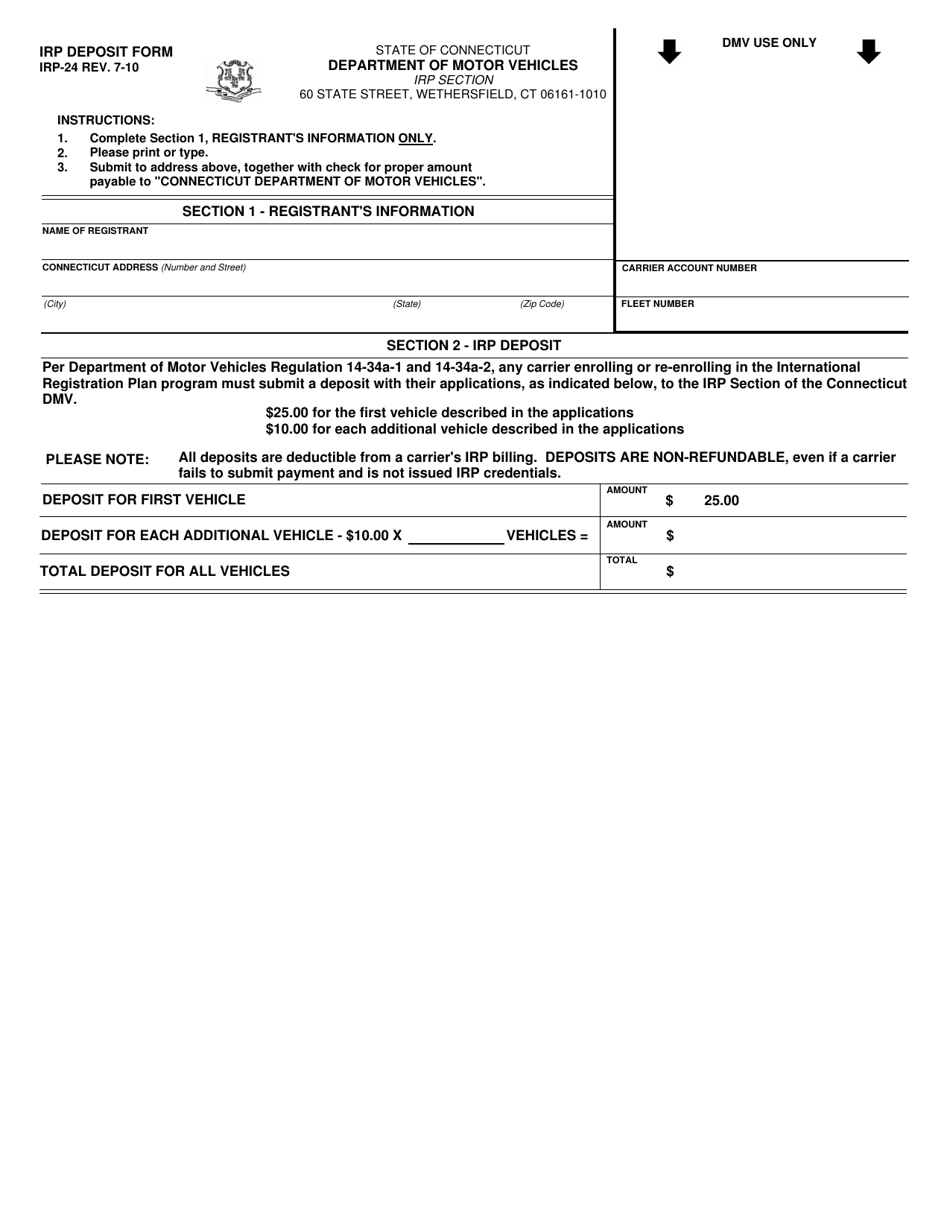 Form IRP-24 Irp Deposit Form - Connecticut, Page 1