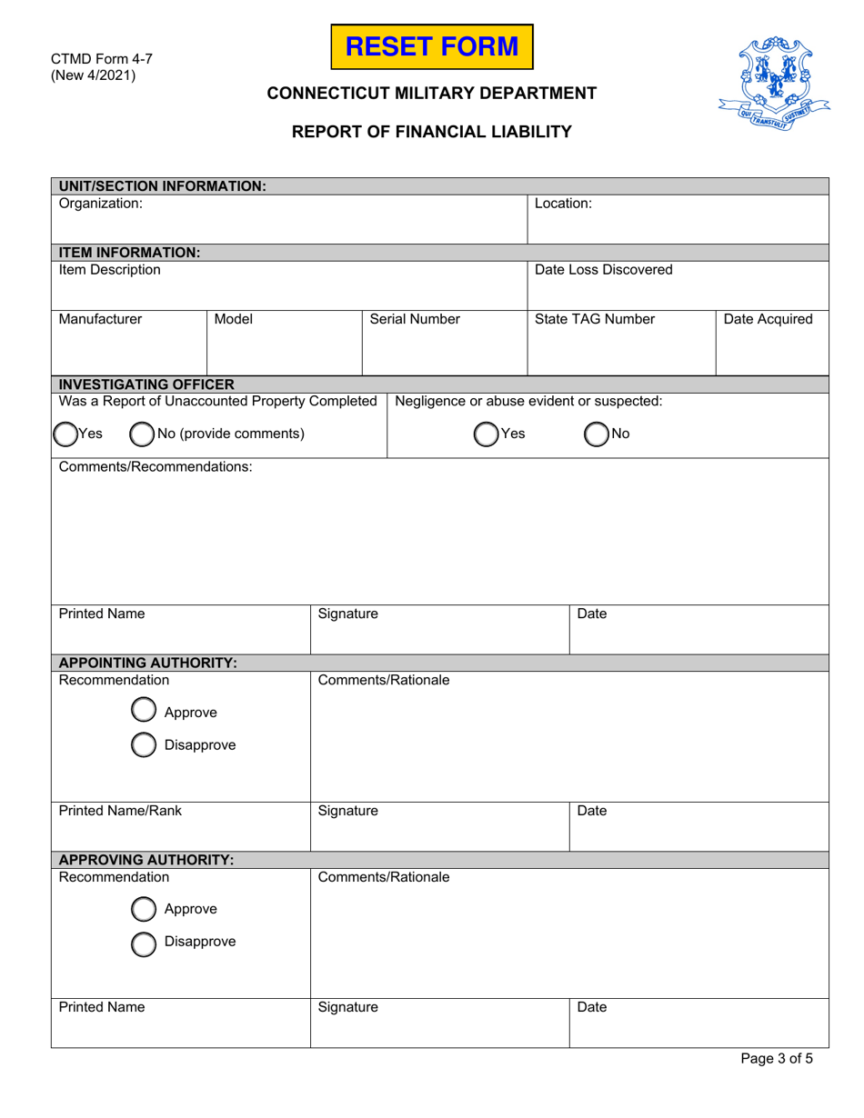CTMD Form 4-7 Report of Financial Liability - Connecticut, Page 3